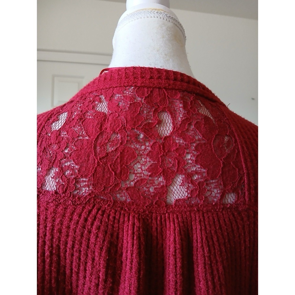 KNOX ROSE Waffle Knit Dropped Shoulder Blouse Topβ Small Front Knot Lace Back - Picture 4 of 16